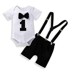 AGQT Baby 1. Geburtstag Junge Outfit,Baumwolle Gentleman Fliege Kuchen Smash Geburtstag Outfits Foto Requisiten Strampler + Shorts Schwarz 9-12 Monate von AGQT