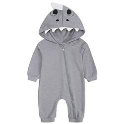 AGQT Baby Boys Cartoon Strampler mit Kapuze Tierkostüm Fasching Langarm Strampler Einteilig Reißverschluss Herbst Winter Jumpsuit Grau Größe 0-3 Monate von AGQT