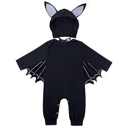 AGQT Baby Halloween Strampler Overall Baby Fledermaus Kostüm mit Ear Hut Kostüme Outfits Langarm 2 Stück Karneval Strampler Für Jungen Mädchenr Größe 6-12 Months(Z180) von AGQT