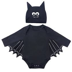 AGQT Baby Mädchen Junge Halloween Kostüm Fledermaus Strampler Umhang Jumpsuit Hut Sets für 12-18 Monate (B1-90) von AGQT