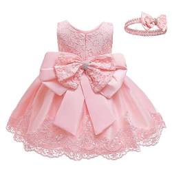 AGQT Baby Mädchen Kleid mit großer Schleife, ärmellos, Taufkleid,Geburtstagsparty-Kleid, Blumenmädchen, Festzug, Taufe, Hochzeit, Tutu-Kleid, Rosa, einfarbig, Größe 12–18 Monate von AGQT