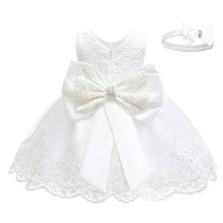 AGQT Baby Mädchen Kleid mit großer Schleife, ärmellos, Taufkleid,Geburtstagsparty-Kleid, Blumenmädchen, Festzug, Taufe, Hochzeit, Tutu-Kleid,Weiß Größe 18–24 Monate von AGQT