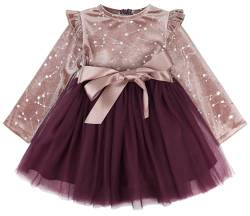 AGQT Baby Mädchen Langarm Samtkleid Prinzessin Tutu Rüschen Schleife Kleider Frühling Winter Kleid Mit Glitzer Weihnachten Hochzeit Festlich Geburtstag Party Bohnenrosa Größe 9–10 Jahre von AGQT