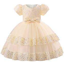 AGQT Baby Mädchen Prinzessin Kleid Tutu Tüll Kleid Big Bowknot Stickerei Bubble Sleeve Pailletten Elegantes Kleid Geburtstags Taufkleid Aprikose Größe 18-24 Monate von AGQT