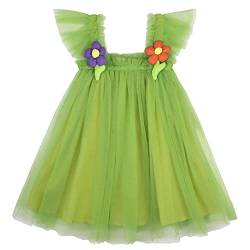 AGQT Baby Mädchen Sommerkleid Tüll Kleid mit Karikatur Blume Strandkleider Festlich Hochzeit Geburtstag Taufkleid Fruchtgrün Größe 6-12 Monate von AGQT