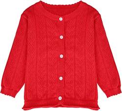 AGQT Baby Mädchen Strickjacke Pullover Cardigan Kinder Soft Rundhals Langarm Strickjacken mit Knöpfen Lässiger süßer Mantel Herbst und Winter Kleidung Rot 2-3 Jahre von AGQT