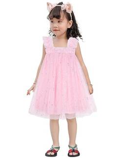 AGQT Baby Mädchen Tüll Kleid,Kleinkind Partykleid Ärmelloses Tutu Geburtstag Kleid Gänseblümchen-Spitze Blumenmädchen Kleid Silber Farbenfroher Leerer Herzkreis Rosa Große 2-3 Jahr von AGQT