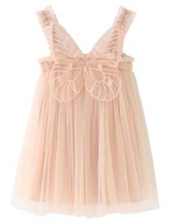 AGQT Baby Mädchen Tüll Kleid Ärmellos Schmetterling Prinzessin Tutu Kleid Sommer Strandkleider Hochzeit Geburtstag Partykleid Taufkleid Aprikose Größe 18-24 Monate von AGQT