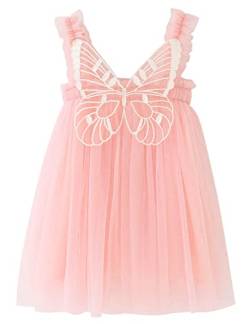 AGQT Baby Mädchen Tüll Kleid Ärmellos Schmetterling Prinzessin Tutu Kleid Sommer Strandkleider Hochzeit Geburtstag Partykleid Taufkleid Hellrosa Größe 6-12 Monate von AGQT