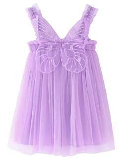 AGQT Baby Mädchen Tüll Kleid Ärmellos Schmetterling Prinzessin Tutu Kleid Sommer Strandkleider Hochzeit Geburtstag Partykleid Taufkleid Hellviolett Größe 12-18 Monate von AGQT