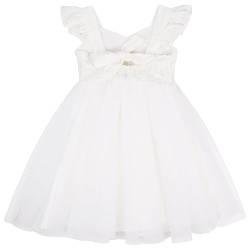 AGQT Baby Mädchen Tüllkleid Rüschen Ärmel Sommer Blumenmädchenkleid Prinzessin Kleid Festlich Hochzeit Geburtstagfeier Taufkleid Creme Weiß Größe 1-2 Jahre von AGQT