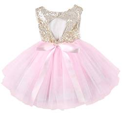 AGQT Baby Mädchen Tutu Tüll Kleid Ärmelloses Partykleid Kleid Prinzessin Pailletten Blumenmädchen Kleid Rosa 12-18 Monate von AGQT
