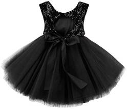 AGQT Baby Mädchen Tutu Tüll Kleid Ärmelloses Partykleid Kleid Prinzessin Pailletten Blumenmädchen Kleid Schwarz 18-24 Monate von AGQT
