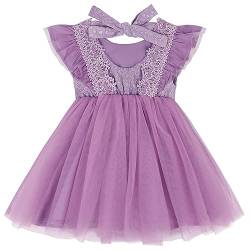 AGQT Baby Mädchen Tutu Tüllkleid Rüschen Ärmel Sommer Blumenmädchen Prinzessin Kleid Festliche Hochzeit Taufe Kleid Dunkleviolet 12-18 Monate von AGQT