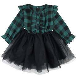 AGQT Baby Mädchen Weihnachtskleid Kinder Kleid Weihnachten Outfits Langarm Tüll Tutu Prinzessin Party Festliches Kleid Herbst Winter Kleidung Grün Kariert Größe 9-12 Monate von AGQT