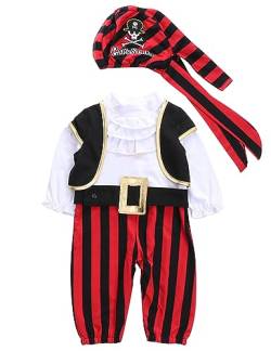 AGQT Baby Piratenkostüm Kinder Jungen Mädchen Halloween Piraten Kostüm Outfit Karneval Fasching Kostüm Kleidung Set Weiß 3-4 Jahre von AGQT