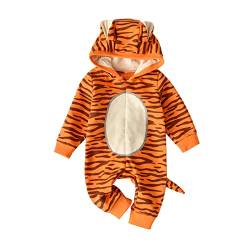 AGQT Baby Tiger Kostüm Kinder Faschingskostüme Baby Jungen Tier Kleidung Einteiliger Strampler mit Kapuze Karneval Verkleidung Cosplay(Orange, 6-9 Monate) von AGQT
