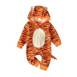 AGQT Baby Tiger Kostüm Kinder Faschingskostüme Baby Jungen Tier Kleidung Einteiliger Strampler mit Kapuze Karneval Verkleidung Cosplay(Orange,9-12 Monate) von AGQT