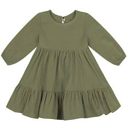 AGQT Kinder Baby Mädchen Kleid Laterne Langarm Rüschen Einfarbig A-Linie Freizeit Kleider Mädchen Herbst Winter Outfit Kleidung Festliches Kleid Armeegrün 5-6 Jahre von AGQT