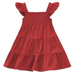 AGQT Kinder Kleinkind Baby Mädchen Sommerkleid Casual Rüschen Ärmel Freizeitkleid Prinzessin Strandparty Kleid Rot Größe 5-6 Jahre von AGQT