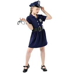 AGQT Kinder Kostüm Polizistin Outfits Set Karnevals Cosplay Einschließlich Fasching Kleid, Gürtel, Hut, Handschellen, Abzeichen Größe 8-10 Jahre von AGQT