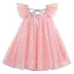AGQT Kinder Tüll Kleid Mädchen Pailletten Tutu Kleid Lotuswurzel rosa-silberner mehrfarbiger Hohlkreis 5-6 Jahr von AGQT