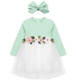 AGQT Kleider für Baby Mädchen Bestickt Tüll Tutu Blumenmädchen Langarm Kleid Blume Kleid für Hochzeit Geburtstag Party Hellgrün 0-6 Monate von AGQT