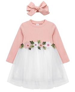 AGQT Kleider für Baby Mädchen Bestickt Tüll Tutu Blumenmädchen Langarm Kleid Blume Kleid für Hochzeit Geburtstag Party Rosa 0-6 Monate von AGQT