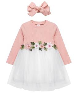 AGQT Kleider für Baby Mädchen Bestickt Tüll Tutu Blumenmädchen Langarm Kleid Blume Kleid für Hochzeit Geburtstag Party Rosa 6-12 Monate von AGQT