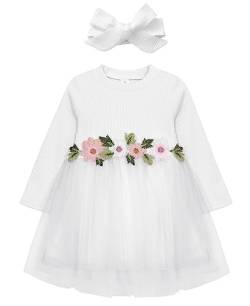 AGQT Kleider für Baby Mädchen Bestickt Tüll Tutu Blumenmädchen Langarm Kleid Blume Kleid für Hochzeit Geburtstag Party Weiß 0-6 Monate von AGQT