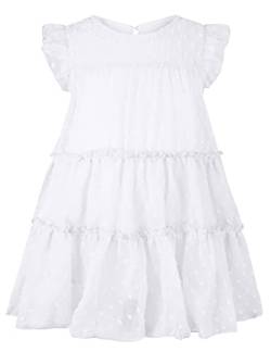 AGQT Kleinkind Mädchen Prinzessin Kleid Swiss Dots Sommer Freizeit Rüschenkleid Geburtstag Chiffon Prinzessin Hochzeit Elegantes Kleid Weiß Größ 3-4 Jahre von AGQT