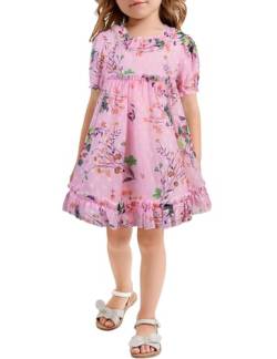 AGQT Kleinkind Mädchen Sommerkleid Puffärmel Blumenmädchen Kleid Festliches Kleid Mädchen Rosa Foundation Grün Blume kleine Orangefarbene Blume Größe 2-3Jahre von AGQT