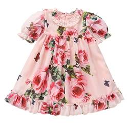 AGQT Kleinkind Mädchen Sommerkleid Puffärmel Blumenmädchen Kleid Festliches Kleid Mädchen Rosa Größe 2-3Jahre von AGQT