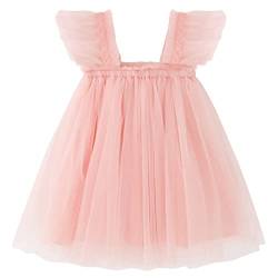 AGQT Kleinkind Mädchen Tutu Kleid Rüschenhülse Ärmelloses Prinzessin Tüll Tutu Kleid Geburtstagsfeier Kleider Hochzeit Geschichtete Spitze Mini Schichten Kleid Hellrosa Größe 3-4 Jahre von AGQT