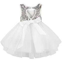 AGQT Kleinkind Mädchen Tutu Tüll Kleid Ärmelloses Partykleid Kleid Prinzessin Pailletten Blumenmädchen Kleid Silber 2-3 Jahre von AGQT