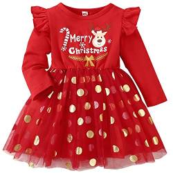 AGQT Kleinkind Mädchen Weihnachtskleider Langarm Tüll Tutu Kleid Weihnachtsoutfit Weihnachten A-Linie Prinzessin Kleid Rot Gepunktet Größe 2-3T von AGQT