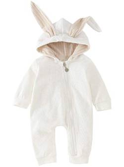 AGQT Kleinkind Ostern Hasen Kostüm Baby Strampler,Ostern Outfit Overall Baby Winter Kapuzenpullover Wärmer Schneeanzug 3D Niedlich Ostern Hasenohr Jumpsuit Für Jungen Mädchen Weiß 18-24 Monate von AGQT