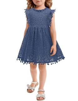 AGQT Mädchen Kleid Hohl Spitze Kleider Flaum Ruffle Ärmel Blumenmädchen Prinzessin Sommerkleid für Kleinkind Kinder Dunkelblau 4-5 Jahre von AGQT