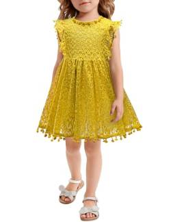 AGQT Mädchen Kleid Hohl Spitze Kleider Flaum Ruffle Ärmel Blumenmädchen Prinzessin Sommerkleid für Kleinkind Kinder Gelb 4-5 Jahre von AGQT