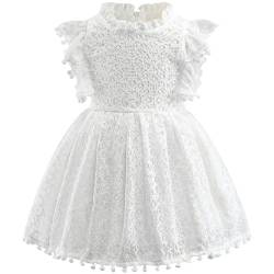 AGQT Mädchen Kleid Hohl Spitze Kleider Flaum Ruffle Ärmel Blumenmädchen Prinzessin Sommerkleid für Kleinkind Kinder Weiß 1-2 Jahre von AGQT