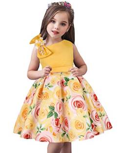 AGQT Mädchen Kleider,Elegant Partykleid Blumenmädchen Kleid Abendkleider Brautkleid Formell Hochzeitskleider Festliches Geburtstag Prinzessin Kleid für Kinder Gelb 4-5Jahre von AGQT