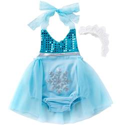 AGQT Meerjungfrau Kostüm Baby Mädchen Prinzessin Kleid Rückenfrei Tüll Party Kleid Foto Requisiten Strampler + Stirnband Blau 12-24 Monate von AGQT