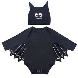 AGQT Neugeborenes Baby Mädchen Junge Halloween Kostüm Fledermaus Strampler Umhang Jumpsuit Hut Sets für 6-12 Monate (B1-80) von AGQT