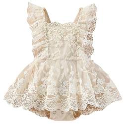 AGQT Neugeborenes Baby Mädchen Spitzen Strampler Kleid Taufkleid Mädchen Rüsche Ärmellos Tütü Tüllkleid Taufe Geburtstag Festliches Kostüme Aprikose 0-3 Monate von AGQT