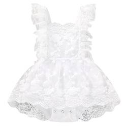 AGQT Neugeborenes Baby Mädchen Spitzen Strampler Kleid Taufkleid Mädchen Rüsche Ärmellos Tütü Tüllkleid Taufe Geburtstag Festliches Kostüme Weiß Größe 6–12 Monate von AGQT