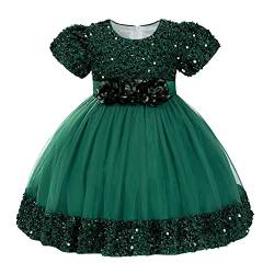 AGQT Prinzessin Kleid Mädchen Baby Blumenmädchenkleider Kleinkind Pailletten Tütü Tüllkleid Bowknot Festliches Geburtstag Elegantes Taufkleid Grün Größe 12-18Monate von AGQT