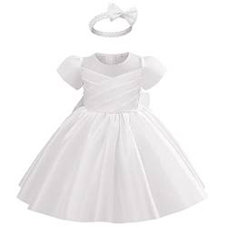 AGQT Taufkleid Baby Mädchen Kinder Kurzarm Bowknot Prinzessin Kleid Festliches Hochzeit Elegantes Geburtstag Party Kleid mit Stirnband Größe 12-18 Monate von AGQT