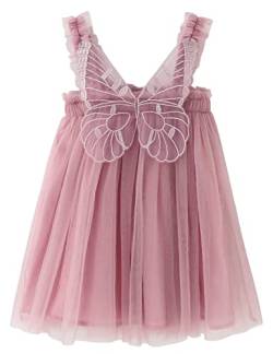 AGQT Tüllkleid für Mädchen Ärmellos Schmetterling Prinzessin Tutu Kleid Sommer Strandkleider Hochzeit Geburtstag Partykleid Taufkleid Rosa Größe 4-5 Jahre von AGQT