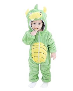 AGQT Unisex Baby Dinosaurier Kostüm Karneval Tier Kostüm Winter Herbst Schlafanzug Kapuze Kleidung EIN Stück Strampler Fasching Jumpsuit Größe 0-6 Monate von AGQT