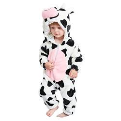 AGQT Unisex Baby Kuh Kostüm Karneval Tier Kostüm Winter Herbst Schlafanzug Kapuze Kleidung EIN Stück Strampler Fasching Jumpsuit Größe 30-36 Monate von AGQT